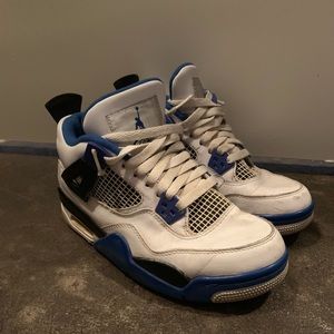 Blue and white Jordan 4s